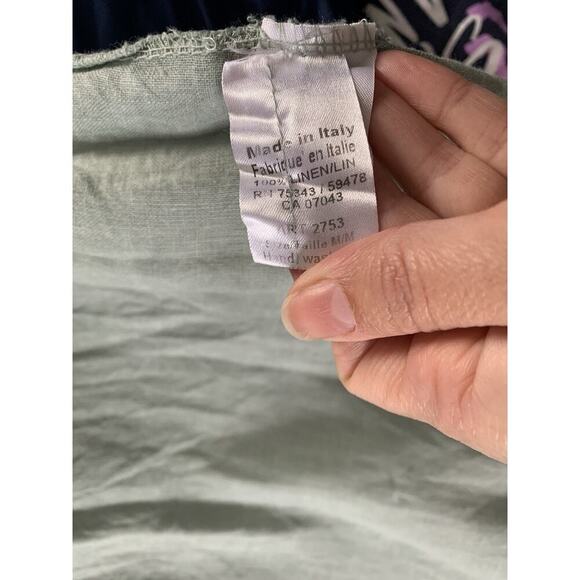 Terzo Millennio Dress Womens Medium 100% Linen Green Embroidered Boho Cottage - Picture 4 of 4